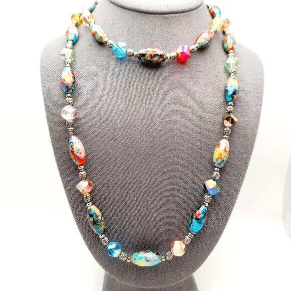 Artisan Multicolored Art Bead Crystal 40 Inch Beaded Necklace, No Clasp - Picture 12 of 15